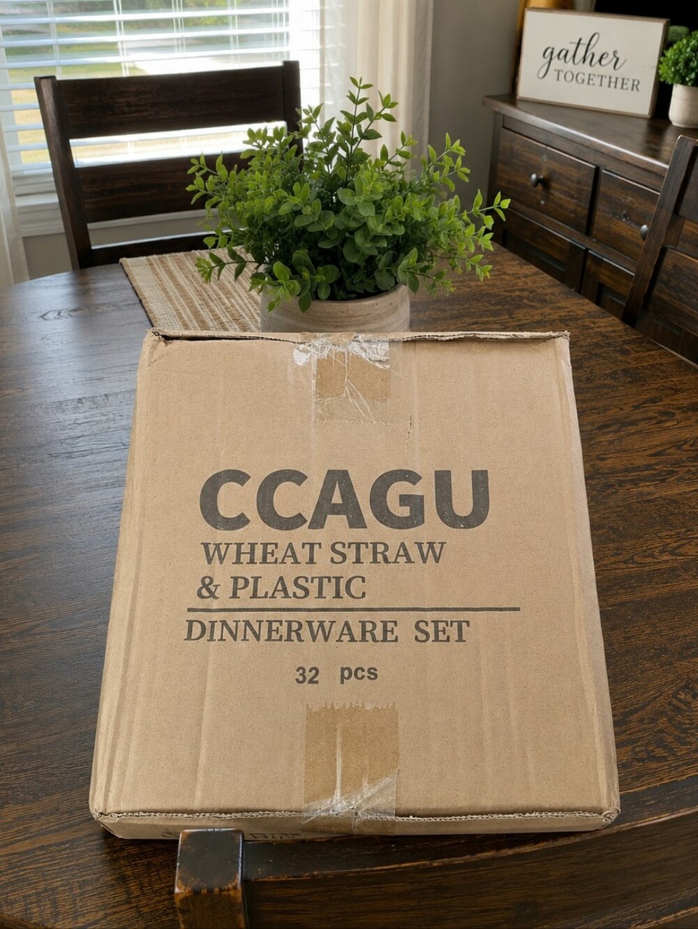 Natural Wheat Straw & Plastic Dinnerware Set - Neutral Pink Color Set